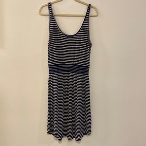 Blue and White Striped Sleeveless Knit Dress